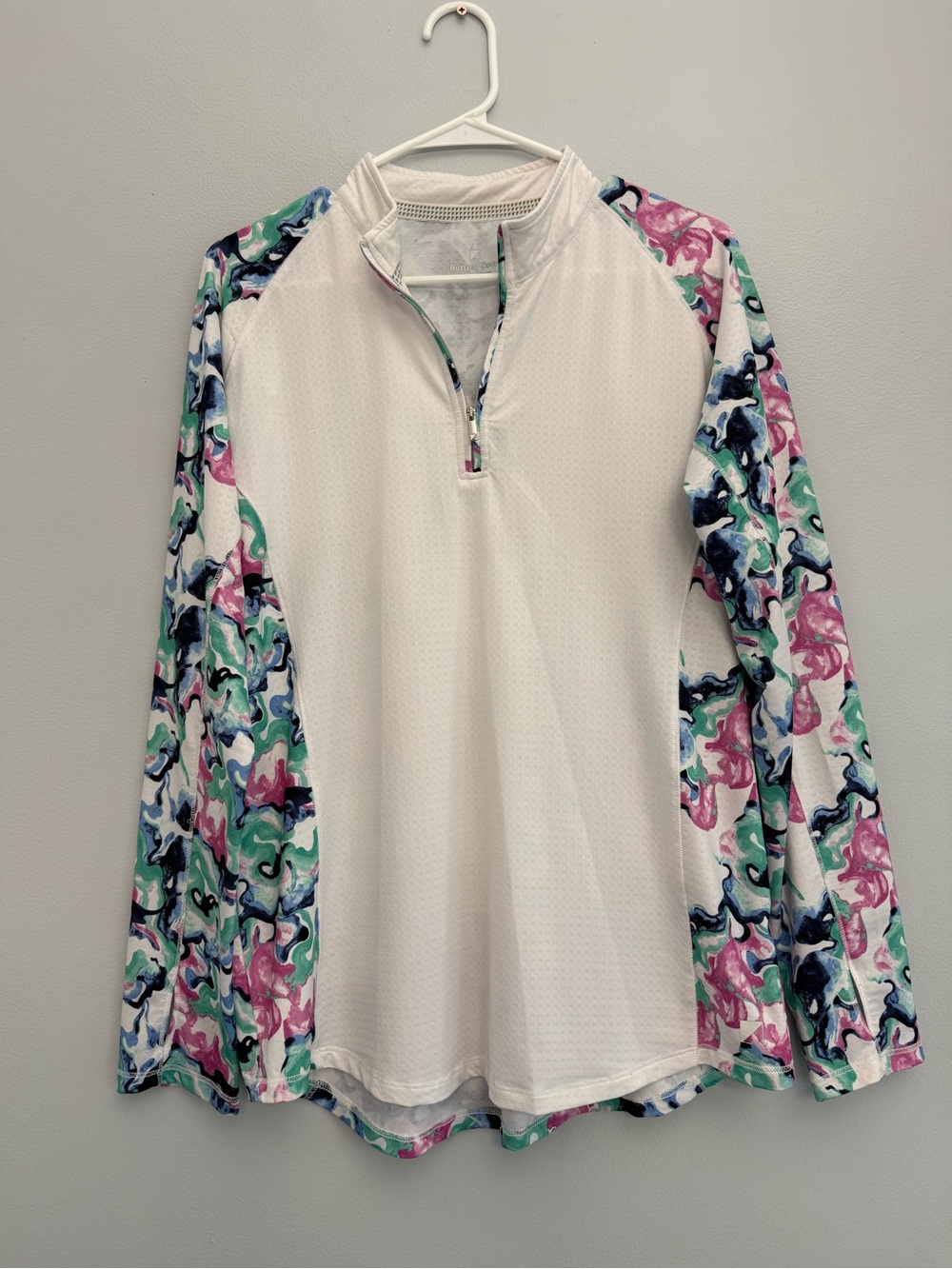 Bette & Court Athletic Quarter Zip Long Sleeve Top White & Multicolor
